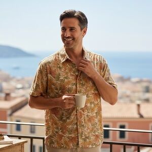 Pierre Cardin Men's Leaf Print Casual Shirt